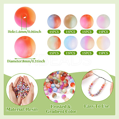 120Pcs 8 Colors Frosted & Gradient Color Opaque Resin Beads RESI-TA0003-85-1