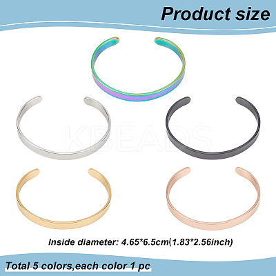 5Pcs 5 Colors Stainless Steel Plain Open Cuff Bangles Set for Women BJEW-AN0001-44-1