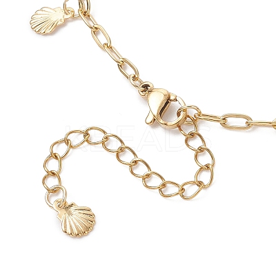 304 Stainless Steel Shell Shape Tassle Paperclip Chain Anklets AJEW-AN00751-1