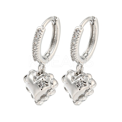 Heart Brass Micro Pave Clear Cubic Zirconia Huggie Hoop Dangle Earrings for Women AJEW-U003-01P-1