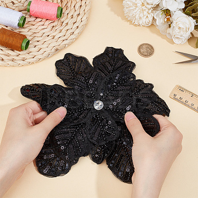 3D Flower Glass Beaded Gauze Cloth Sew on Appliques PATC-WH0008-93B-1