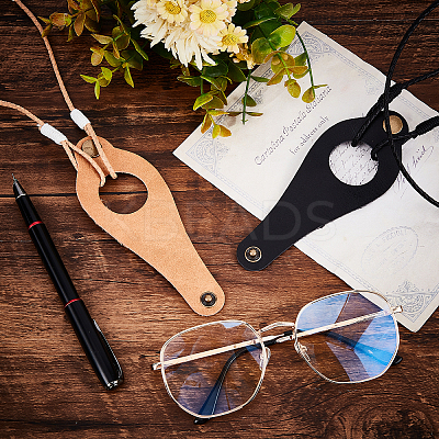 2Pcs 2 Colors Leather Eyeglasses Strap with Clip Holder and Brass Buckle AJEW-GF0005-54-1