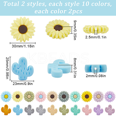 40Pcs 20 Styles Food Grade Eco-Friendly Focal Silicone Beads SIL-SC0002-15-1