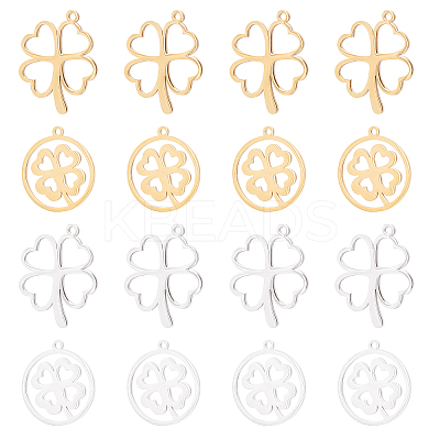 16Pcs 2 Style 201 Stainless Steel Hollow Pendants STAS-DC0001-01-1