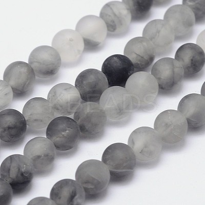 Frosted Natural Cloudy Quartz Round Beads Strands X-G-F255-02-6mm-1