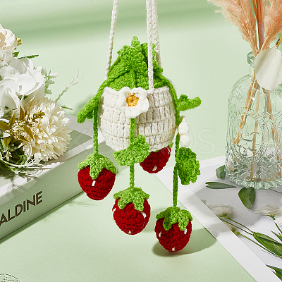 Strawberry Basket Woolen Yarn Pendant Decorations AJEW-WH20006-240B-1