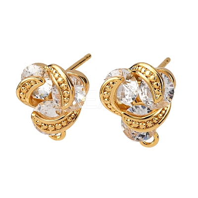 Brass Pave Clear Cubic Zirconia Stud Earring Findings KK-Z121-08G-1