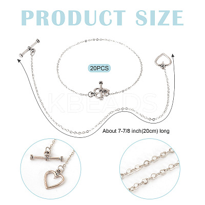 Brass Heart Link Chain Bracelets BJEW-TAC0027-1