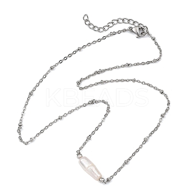 Natural Baroque Keshi Pearl Column Pendant 304 Stainless Steel Satellite Chain Necklaces NJEW-JN06338-02-1