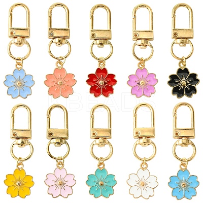 Alloy Enamel Sakura Pendant Decorations HJEW-YW00019-01-1