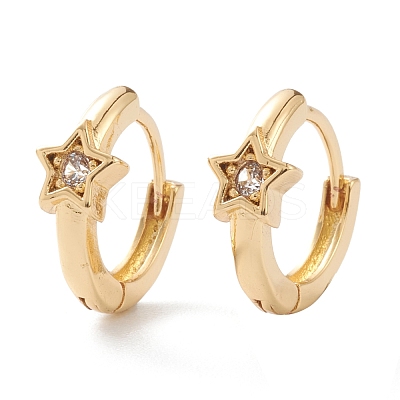 Brass Micro Pave Clear Cubic Zirconia Huggie Hoop Earrings EJEW-H109-06G-1