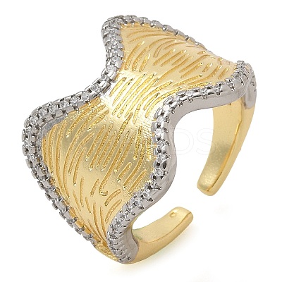 Brass Micro Pave Clear Cubic Zirconia Cuff Finger Rings for Women RJEW-B112-11GP-1