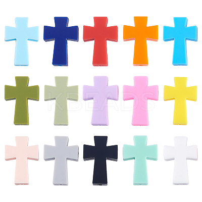 30Pcs 15 Styles Cross Food Grade Eco-Friendly Silicone Beads SIL-ME0001-11-1
