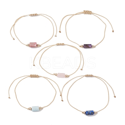 Natural Mixed Gemstone Column Braided Bead Bracelet BJEW-JB09762-1