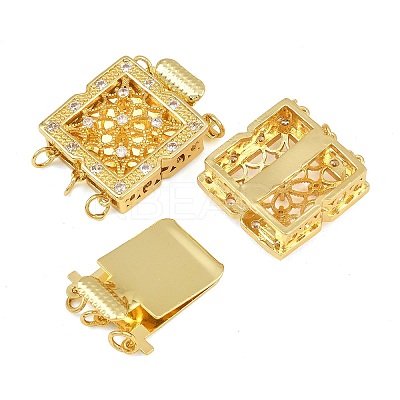 Rack Plating Brass Micro Pave Clear Cubic Zirconia Box Clasps KK-G494-05G-1
