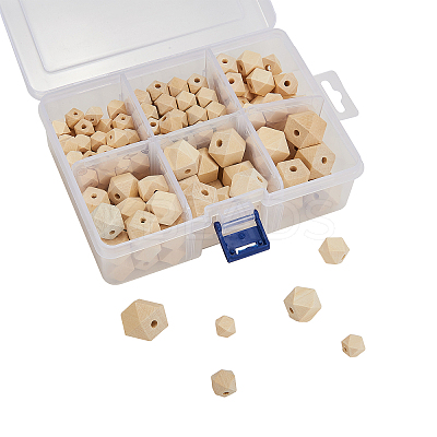 Faceted Unfinished Wood Beads WOOD-CJ0001-07-1