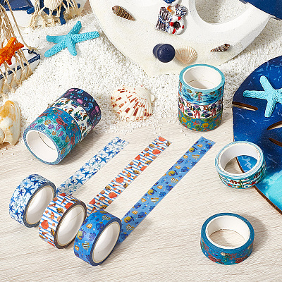 12 Rolls Sea Animals Theme Adhesive Paper Tapes DIY-WH20009-47C-1