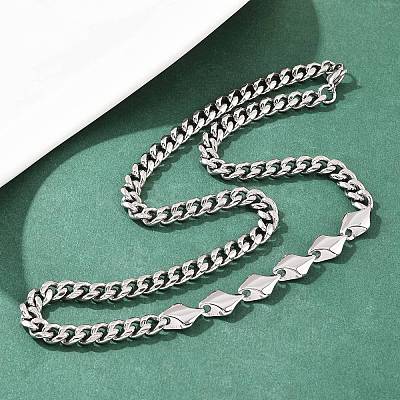 304 Stainless Steel Cuban Link Chain Rhombus Link Chain Necklaces for Men Women NJEW-G186-01P-02-1