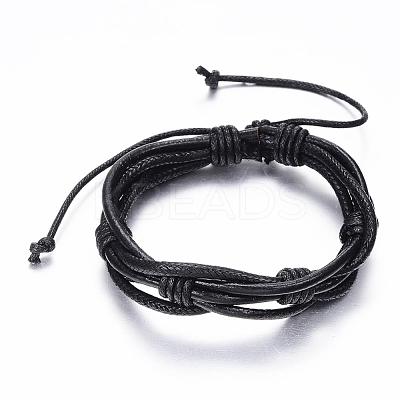 Adjustable Braided Cowhide Leather and Waxed Cord Multi-Strand Bracelets BJEW-G575-15C-1
