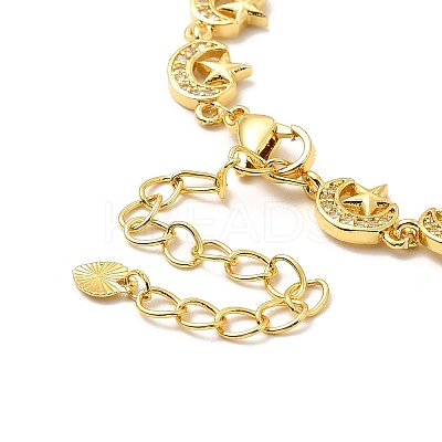 Clear Cubic Zirconia Moon & Star Link Chain Bracelet BJEW-A132-04G-1
