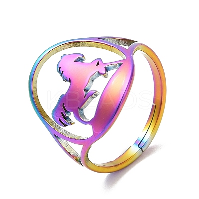 Ion Plating(IP) 304 Stainless Steel Horse Adjustable Ring for Women RJEW-M149-21RC-1
