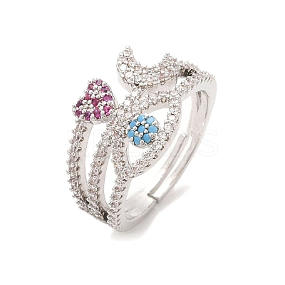 Brass Micro Pave Cubic Zirconia Finger Rings for Women RJEW-C129-05P-1