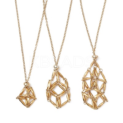 Ion Plating(IP) 304 Stainless Steel Macrame Pouch Empty Stone Holder for Pendant Necklaces Making NJEW-JN04441-01-1
