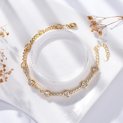 Rack Plating Brass Micro Pave Cubic Zirconia Link Bracelets for Women BJEW-C086-02G-1