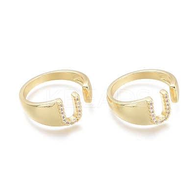 Brass Micro Pave Clear Cubic Zirconia Cuff Rings RJEW-F103-13U-G-1