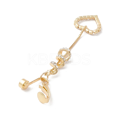 Long Tassel with Heart Crystal Rhinestone Charm Belly Ring LS-AJEW-F057-04G-1