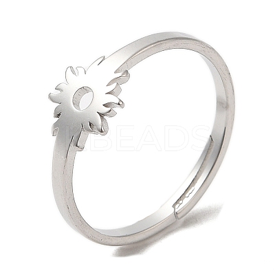 Non-Tarnish 304 Stainless Steel Flower Adjustable Ring for Women RJEW-M149-03P-1