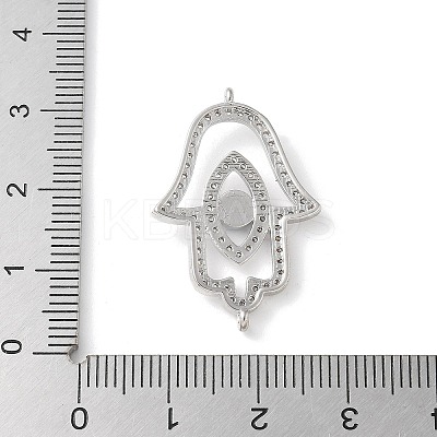 Brass Micro Pave Cleear Cubic Zirconia Evil Eye Hamsa Hand Connector Charms KK-C086-15A-P02-1