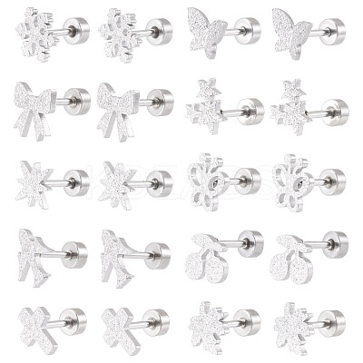 10Pairs 10 Styles 304 Stainless Steel Stud Earrings EJEW-TA0008-61-1