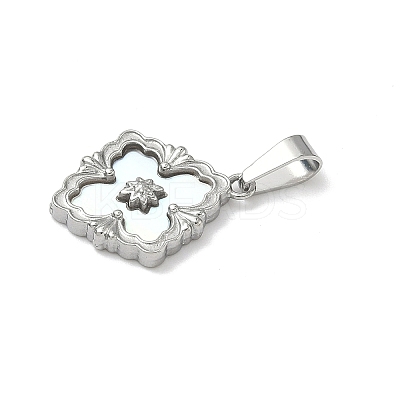 304 Stainless Steel Pave Natural Shell Flower Pendants STAS-C103-12P-1
