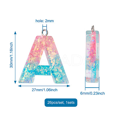 26Pcs 26 Style Transparent Epoxy Resin Pendants CRES-TA0001-13-1