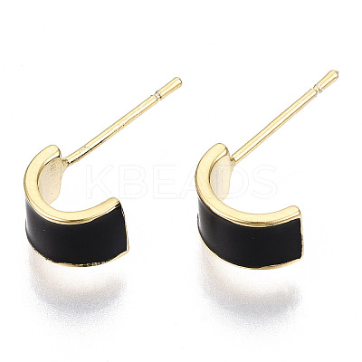 Brass Enamel Half Hoop Earrings KK-N232-97B-NF-1