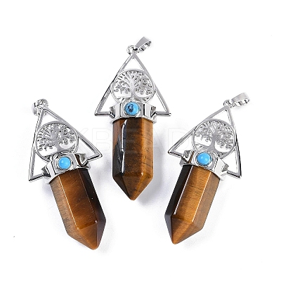 Natural Tiger Eye Faceted Pointed Bullet Big Pendants G-H076-02P-09-1