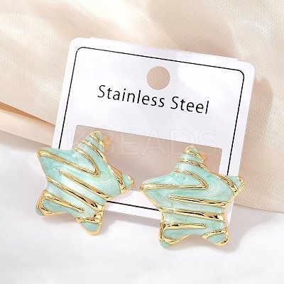 304 Stainless Steel Enamel Star Stud Earrings STAS-D368-04G-1