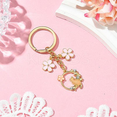 Cat & Flower Alloy Enamel with Rhinestone Keychain KEYC-JKC01099-1