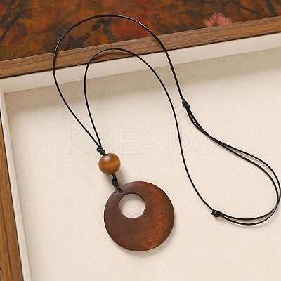 Wood Pendant Black Wax Cord Long Necklaces for Women FS-WG36920-11-1