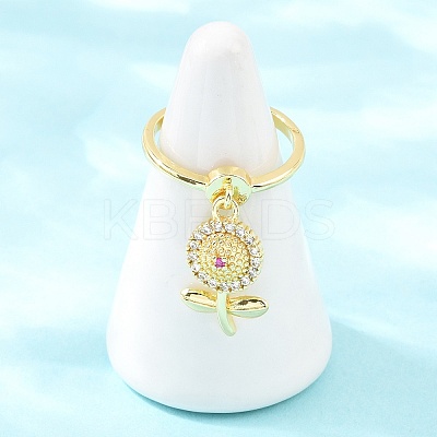 Brass Micro Pave Cubic Zirconia Pendant Finger Rings for Women RJEW-A090-02G-1