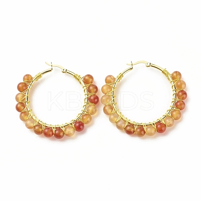 Natural Agate+Crystal Beaded Hoop Earrings for Women EJEW-C003-03P-RS-1