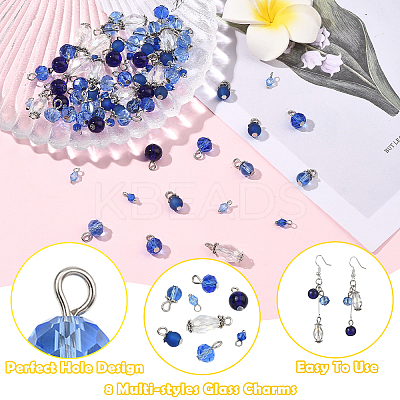 120Pcs 8 Style Glass & Acrylic Pendants PALLOY-SW00079-1