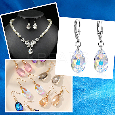 40Pcs Faceted Teardrop Glass Pendants GLAA-SP0001-11E-1