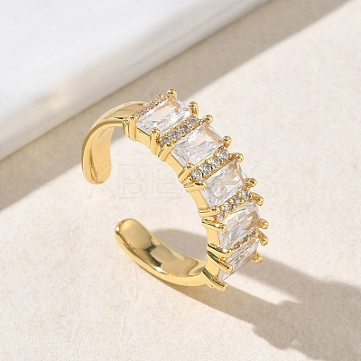 Brass Micro Pave Cubic Zirconia Cuff Open Rings for Women RJEW-L343-16G-04-1