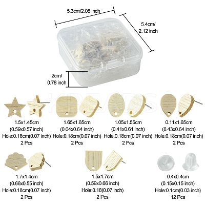 12Pcs 6 Styles Ash Wood Stud Earring Findings EJEW-FS0001-13-1