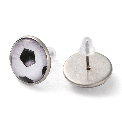 Sport Balls Glass & 304 Stainless Steel Stud Earrings for Women EJEW-H005-01P-01-1
