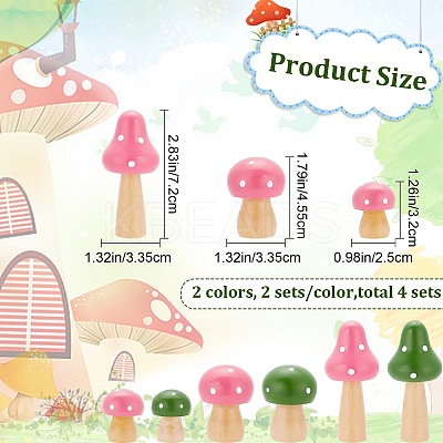 4 Sets 2 Colors Mini Mushroom Wood Display Ornaments AJEW-CP0005-44-1