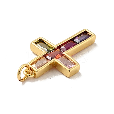 Cross Brass Micro Pave Colorful Cubic Zirconia Pendants X-KK-G419-29G-1