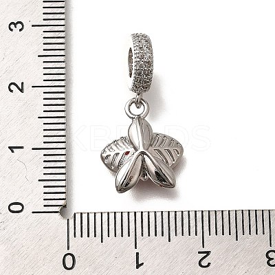Brass Clear Cubic Zirconia Flower European Dangle Charms KK-M313-38P-02-1